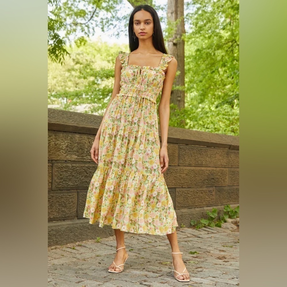 Yumi Kim Yellow Floral Midi pockets Dress
